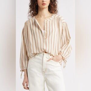 🏷️Treasure & Bond Striped Cotton Bohemian High Low Shirt balloon sleeves